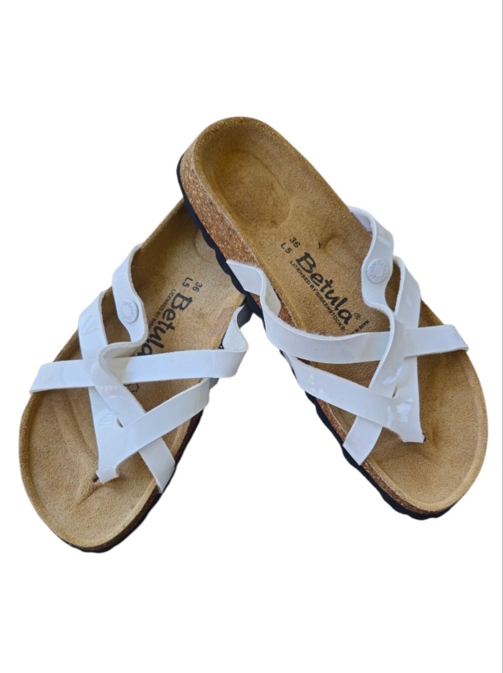 Betula by Birkenstock Vinja Patent White Flip Flop Thong Sandal. Sz. 36/L5